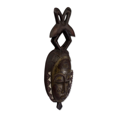 Ivoirian wood mask, 'Togetherness' - Handcrafted Ivory Coast Wood Mask