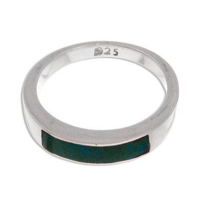 Chrysocolla band ring, 'Enchanted' - Unique Inlaid Chrysocolla Band Ring
