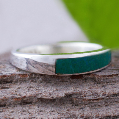 Chrysocolla band ring, 'Enchanted' - Unique Inlaid Chrysocolla Band Ring