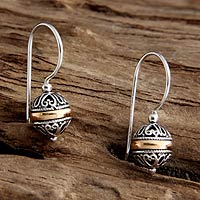 Gold accent dangle earrings, 'Lampion' - Sterling Silver and Gold Accent Dangle Earrings