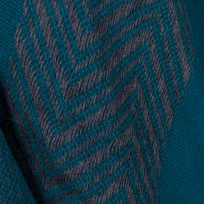 Weste aus 100 % Baby-Alpaka - Blaugrüne Strickweste aus 100 % Baby-Alpaka mit asymmetrischem Design