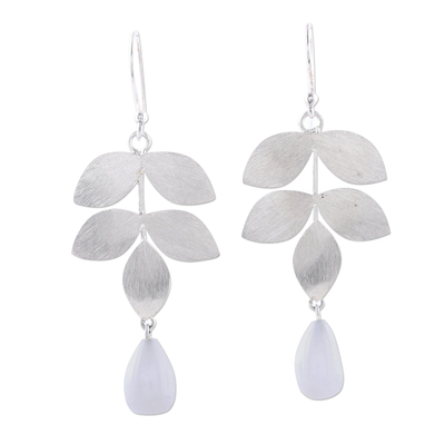 Moonstone dangle earrings, 'Misty Leaves' - Sterling Silver Leaves and Moonstone Dangle Earrings