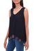 Rayon blouse, 'Flower Colors in Black' - Floral Embroidered Rayon Blouse in Black from Bali (image 2b) thumbail