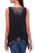 Rayon blouse, 'Flower Colors in Black' - Floral Embroidered Rayon Blouse in Black from Bali (image 2c) thumbail
