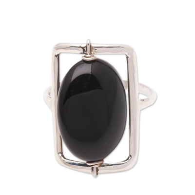 Black Onyx Single-Stone Ring Crafted in Bali