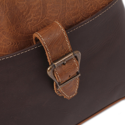 Leather sling, 'Brunch' - Embossed Leather Sling in Chocolate and Espresso