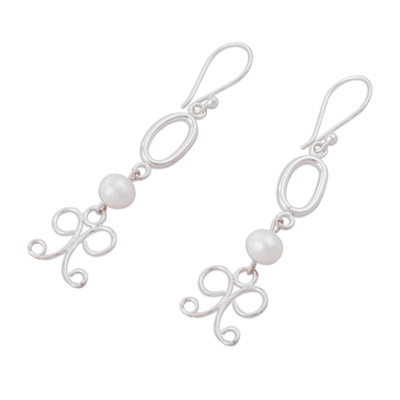 Cultured pearl dangle earrings, 'Bright White' - Cultured Pearl and Sterling Silver Dangle Earrings