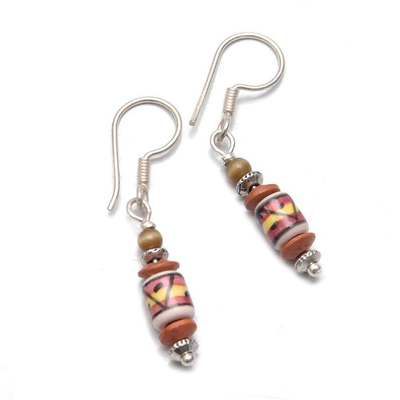 Silver and ceramic dangle earrings, 'Andean Passion' - Silver and Ceramic Dangle Earrings