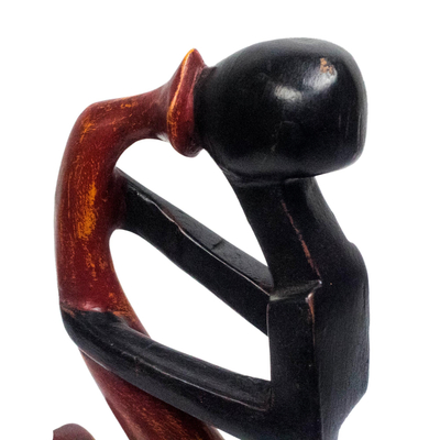Wood sculpture, 'The Horn Blower' - Abstract Music-Themed Sese Wood Sculpture from Ghana