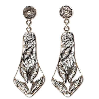 Sterling silver dangle earrings, 'Filigree Bluebells' - Sterling Silver Filigree Dangle Earrings