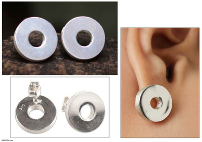 Silver button earrings, 'Promise' - Silver 950 Button Earrings