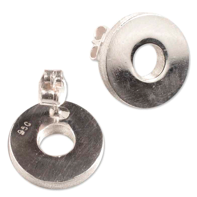 Silver button earrings, 'Starting Point' - Silver 950 Button Earrings