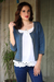 Linen and cotton blend jacket, 'Beaded Blue Elegance' - Blue Linen Cotton Blend Beaded Short Jacket (image 2) thumbail