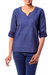 Cotton ikat tunic, 'Indigo Raindrop' - Hand Crafted All Cotton Indigo Blue Ikat Tunic for Women