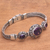 Amethyst link pendant bracelet, 'Garden Glow' - Faceted Amethyst Oval Pendant Sterling Silver Link Bracelet