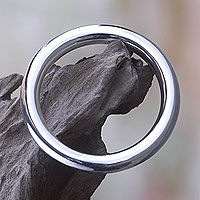 Sterling silver bangle bracelet, 'Unlimited Shine' - Handcrafted Sterling Silver Minimalist Bangle Bracelet