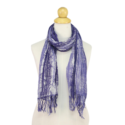 Batik tie-dyed cotton scarf, 'Speckled Field in Iris' - Batik Tie-Dyed Cotton Scarf in Blue-Violet from Thailand