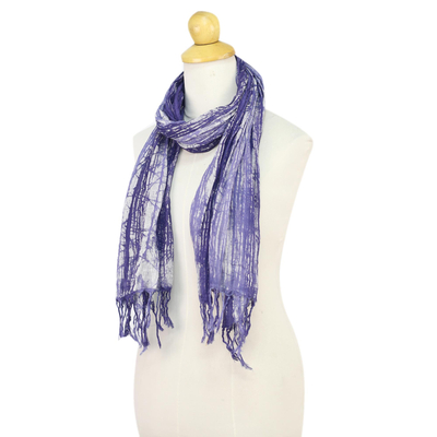Batik tie-dyed cotton scarf, 'Speckled Field in Iris' - Batik Tie-Dyed Cotton Scarf in Blue-Violet from Thailand