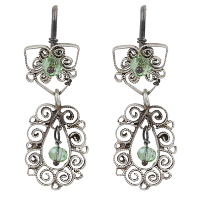 Ohrhänger aus Sterlingsilber - Grüne Glasperlen-Ohrringe aus Sterlingsilber mit Schriftrollen