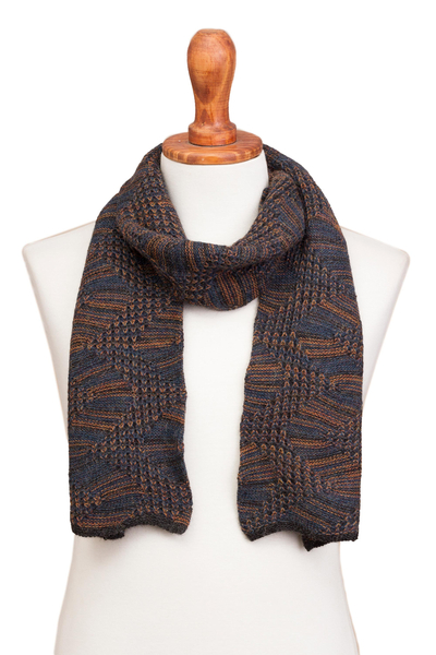 100% alpaca scarf, 'Warm Waves' - Azure and Sunrise 100% Alpaca Wrap Scarf from Peru