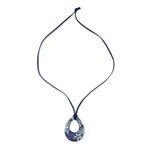 Ceramic pendant necklace, 'Flying Flowers' - Ceramic Blue Floral Pendant Necklace