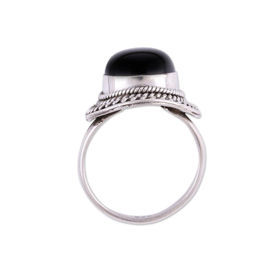 Onyx cocktail ring, 'Mystical Delight' - Handcrafted Sterling Silver and Onyx Cocktail Ring