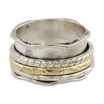 Sterling silver meditation spinner ring, 'Spinning Grace' - Handcrafted Sterling Silver and Brass Indian Spinner Ring