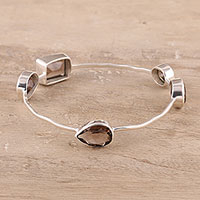 Smoky quartz bangle bracelet, 'Pensive' - Smoky Quartz Bangle Bracelet from India