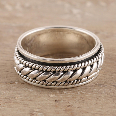 Sterling silver spinner ring, Shiny Rope