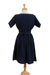 Cotton A-line dress, 'Light Bouquet' - Floral Embroidered Cotton A-Line Dress in Navy from Mexico