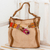 Leather accent cotton tote, 'Ixcaco Colors' - Leather Accent Cotton Tote Handwoven in Guatemala (image 2) thumbail