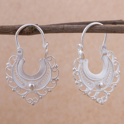 Silver filigree hoop earrings, 'Wings in Flight' - 950 Silver Filigree Hoop Earrings from Peru
