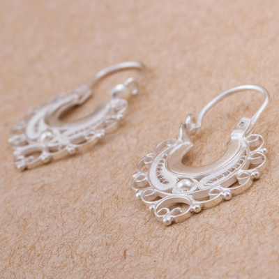 Silver filigree hoop earrings, 'Wings in Flight' - 950 Silver Filigree Hoop Earrings from Peru