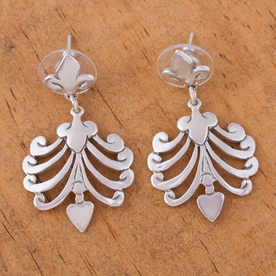 Sterling silver heart earrings, 'Fluttering Hearts' - Romantic Mexican Sterling Silver Heart Earrings