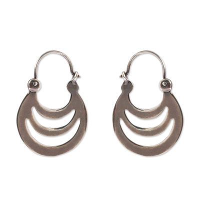 Sterling silver hoop earrings, 'Crescent Shadows' - Crescent-Shaped Sterling Silver Hoop Earrings from Mexico