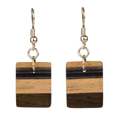 Wood dangle earrings, 'Forest Hues' - Brown Striped Wood Dangle Earrings from Brazil