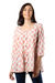 Cotton blouse, 'Sweet Honeysuckle' - Printed Cotton Blouse in Salmon from India (image 2a) thumbail