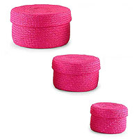 Jute jewelry boxes, 'Pink Fling' (set of 3) - Jute jewelry boxes
