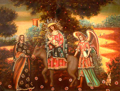 'La Fuga' - pintura al oleo sagrada familia catolica cusqueña