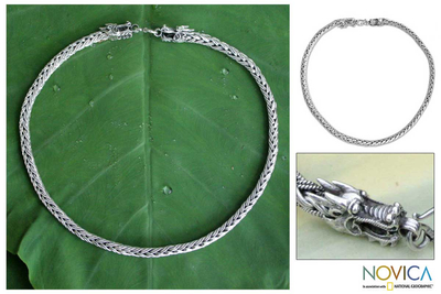 Sterling silver chain necklace, 'Dragon Power' - Handcrafted Sterling Silver Chain Necklace