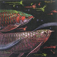 'Two Dragon Fish' - Dragon Fish Original Acrylic Painting from Indonesia