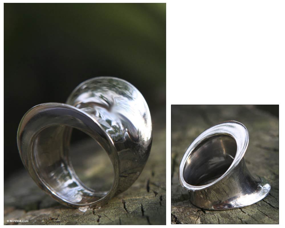 White Gold Plated Band Ring Tunnel NOVICA