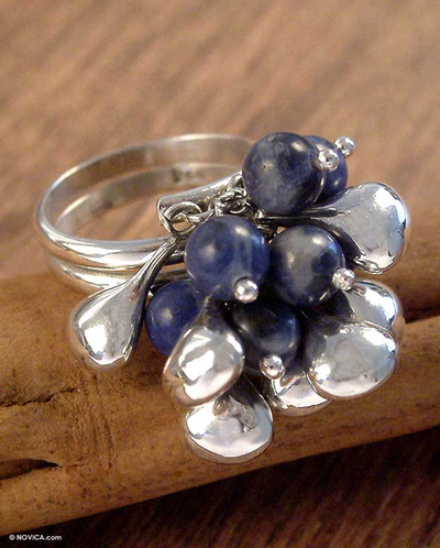 Sodalith-Cluster-Ring, „Cluster“ – Einzigartiger Ring aus Sterlingsilber und Sodalith