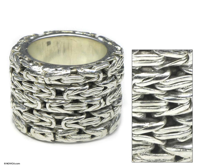 Sterling silver band ring, 'Togetherness' - Unique Sterling Silver Band Ring