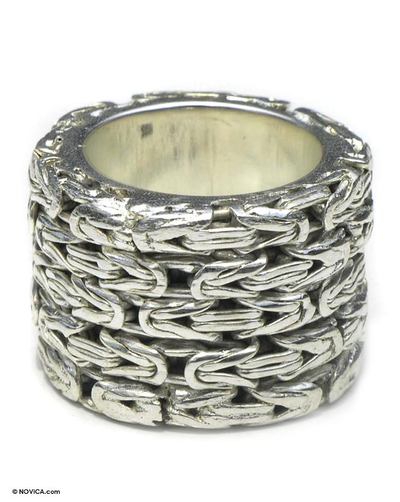 Sterling silver band ring, 'Togetherness' - Unique Sterling Silver Band Ring