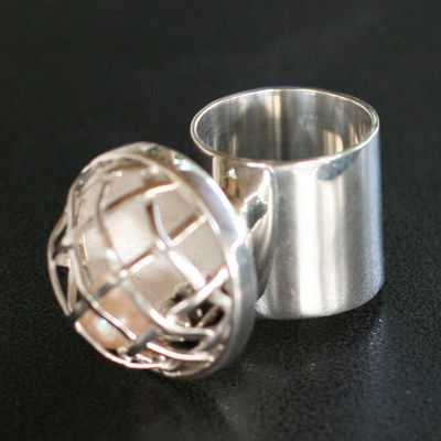 Cultured pearl cocktail ring, 'Sugar and Spice' - Handmade Modern Sterling Silver and Pearl Cocktail Ring