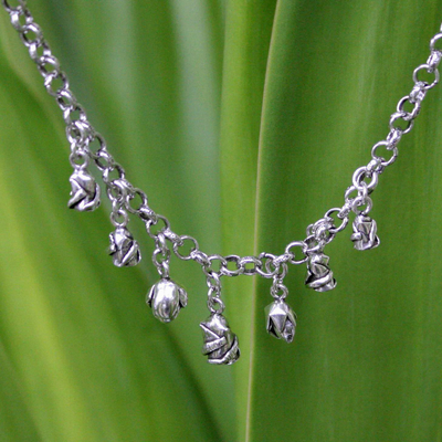 Sterling silver waterfall necklace, 'Rosebuds' - Sterling silver waterfall necklace