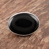 Onyx signet ring, 'Secrets of Night' - Onyx Ring Artisan Crafted Sterling Silver Jewelry