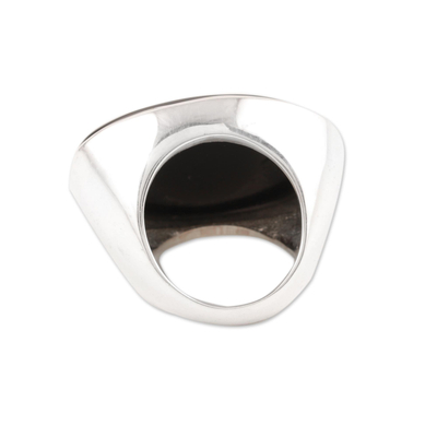Onyx signet ring, 'Secrets of Night' - Onyx Ring Artisan Crafted Sterling Silver Jewelry