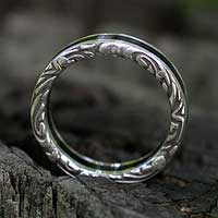 Men's sterling silver band ring, 'Forest' - Men's Unique Sterling Silver and Wood Band Ring